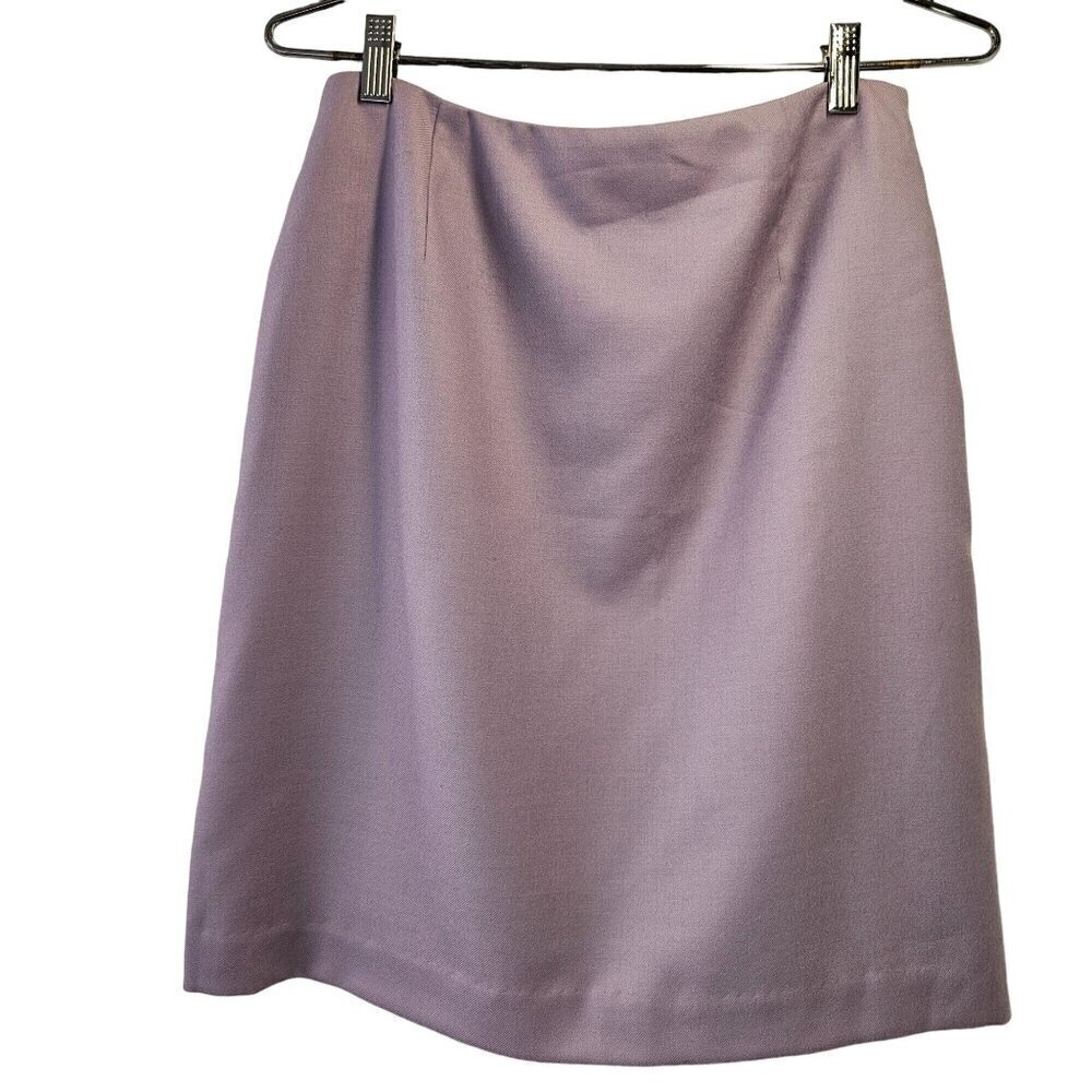 Vintage Amanda Smith Lavender Wool Pencil Skirt Sz 10 Side Kick-pleat 70s NWT
